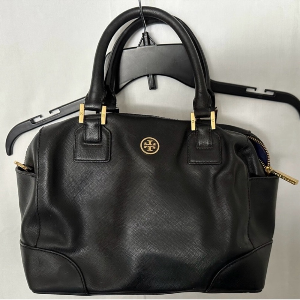 Tory Burch Black Leather Satchel with Gold Hardware